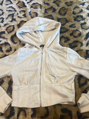 Forever 21 Cream Cropped Zip Hoodie